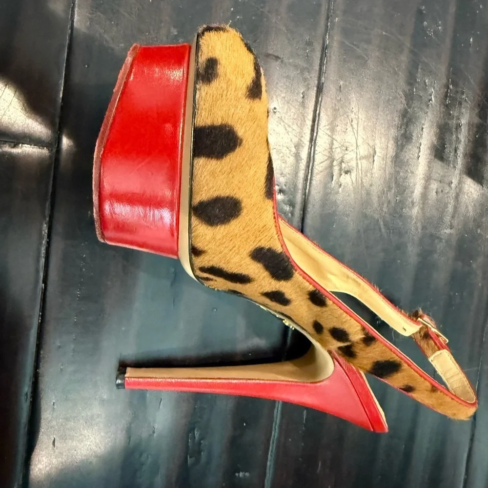Rare Charlotte Olympia vintage pony hair /leopard print platform slingbacks